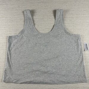 Old Navy Light Gray Ribbed Scooped Neck Cropped Tank Top Scalloped Edge 3X